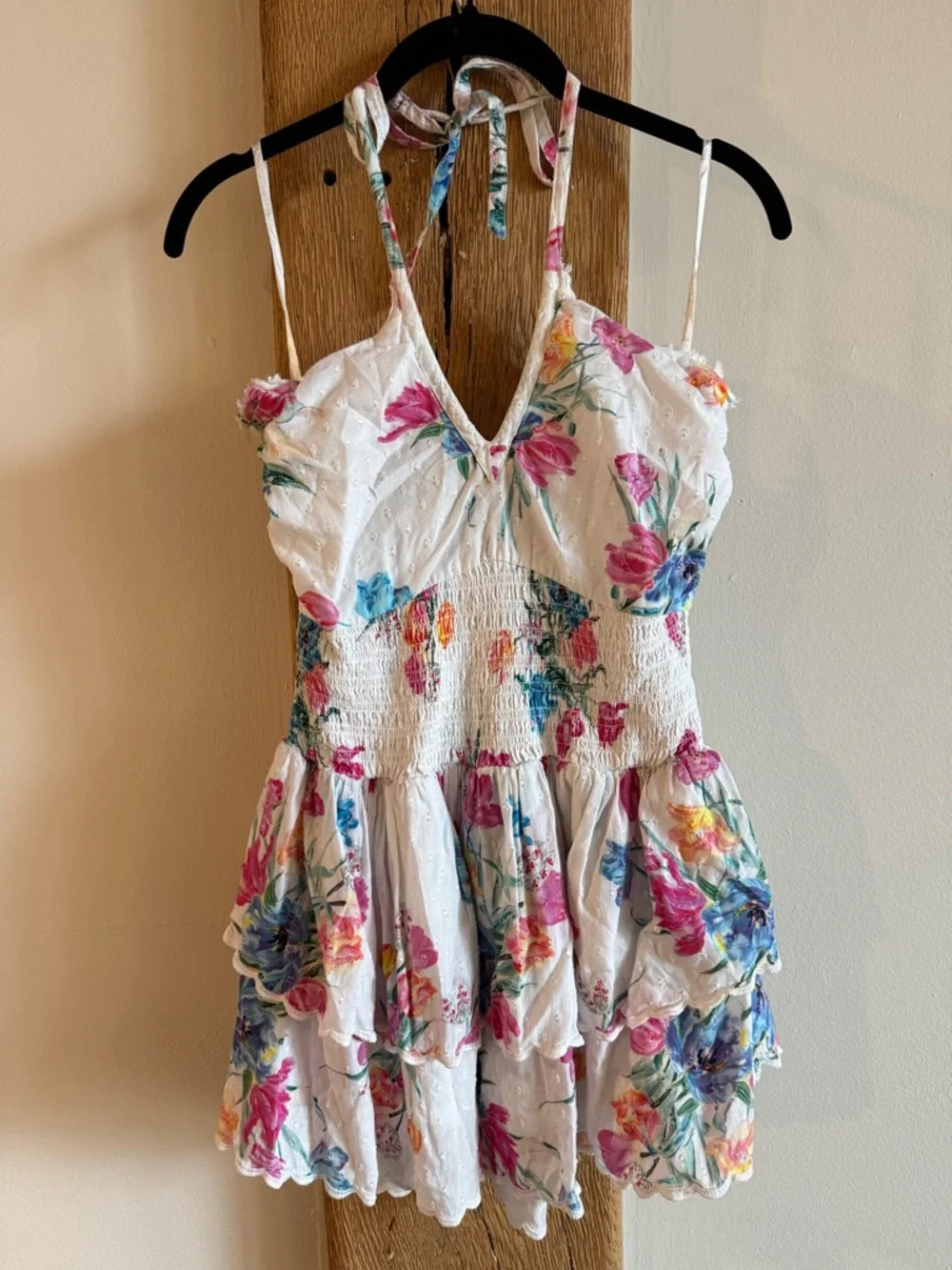 LoveShackFancy Aqua Halter Mini Dress Vivid Multi - Size Small EUC - Picture 4 of 10